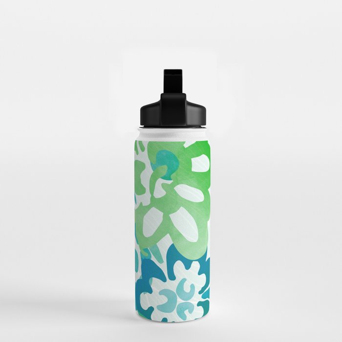 Blue and Green Coastal Floral Watercolor Water Bottle Gallery Image 2
