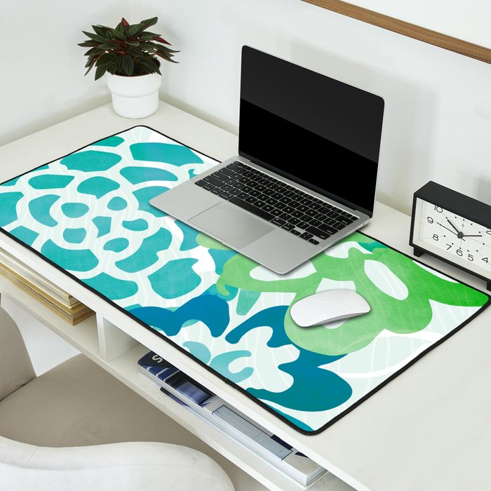 Blue and Green Coastal Floral Watercolor Desk Mat Gallery Image 2
