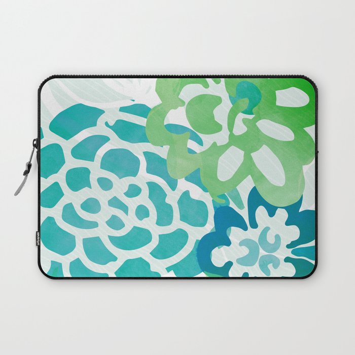 Blue and Green Coastal Floral Watercolor Laptop Sleeve Gallery Image 1