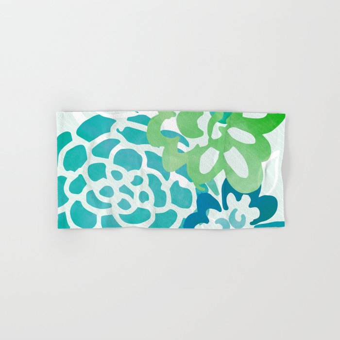 Blue and Green Coastal Floral Watercolor Towels Gallery Image 1