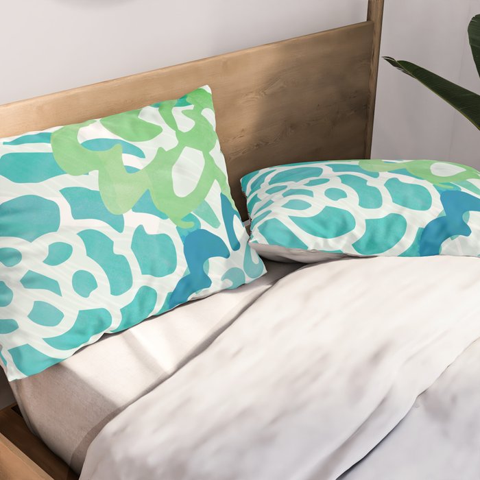 Blue and Green Coastal Floral Watercolor Pillow Sham Gallery Image 2