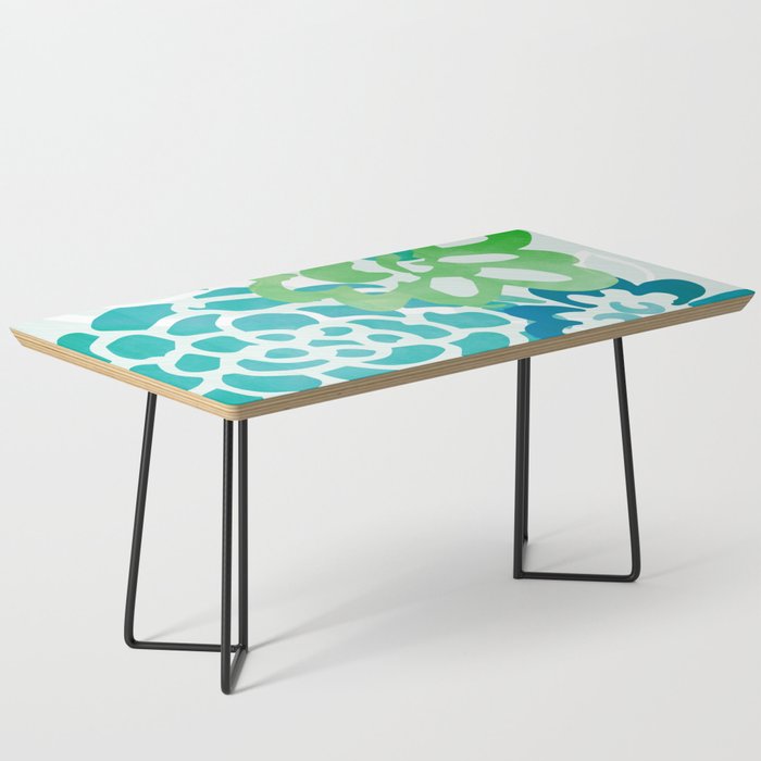 Blue and Green Coastal Floral Watercolor Coffee Table Gallery Image 1