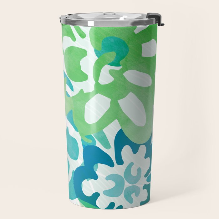 Blue and Green Coastal Floral Watercolor Travel Mug Gallery Image 2