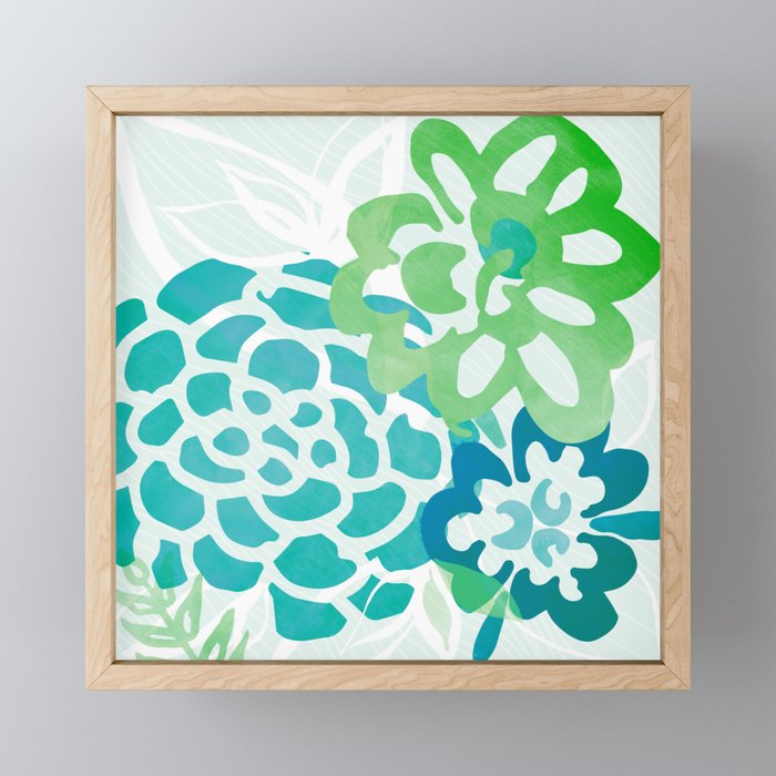 Blue and Green Coastal Floral Watercolor Mini Art Print Gallery Image 1