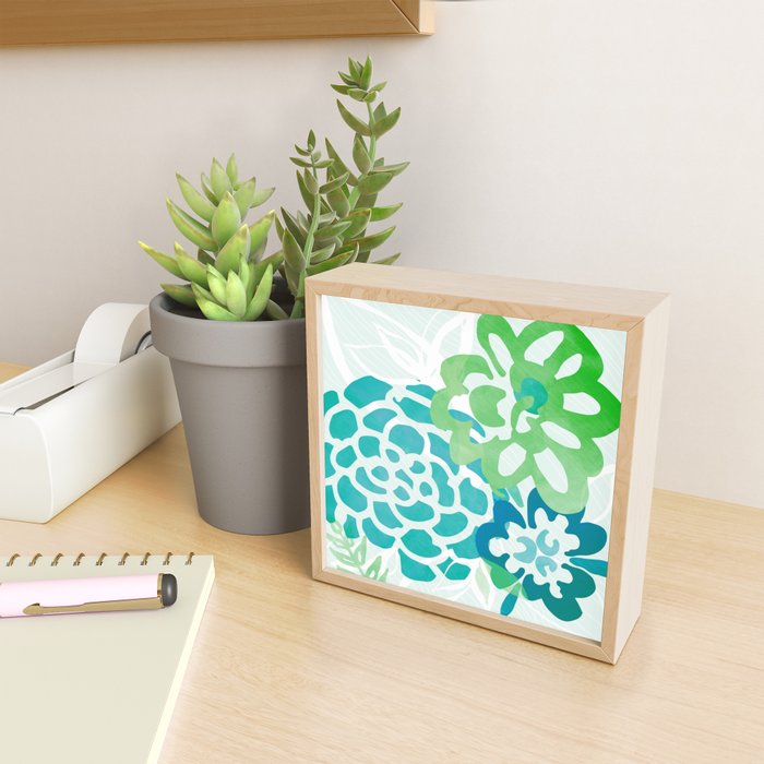 Blue and Green Coastal Floral Watercolor Mini Art Print Gallery Image 2