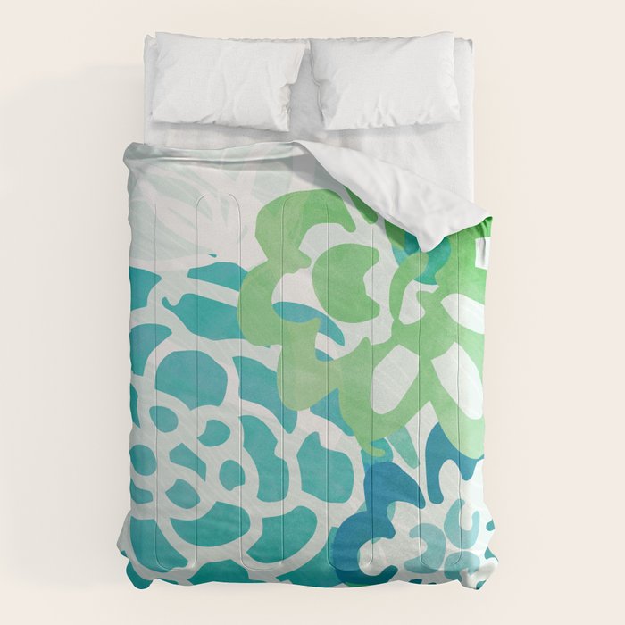 Blue and Green Coastal Floral Watercolor Comforter Gallery Image 1
