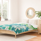 Blue and Green Coastal Floral Watercolor Duvet Cover Gallery Image 2
