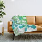 Blue and Green Coastal Floral Watercolor Throw Blanket Gallery Image 1