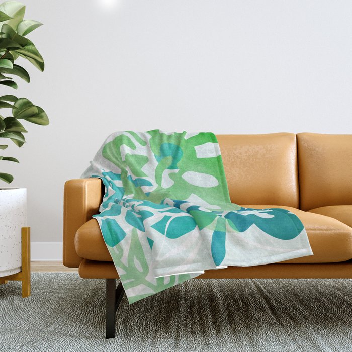 Blue and Green Coastal Floral Watercolor Throw Blanket Gallery Image 1