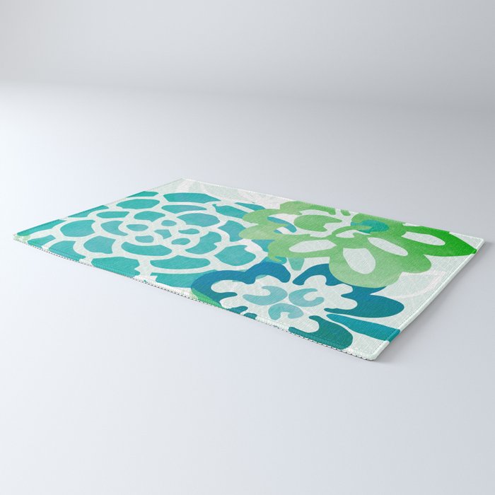 Blue and Green Coastal Floral Watercolor Rug Gallery Image 3