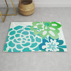 Blue and Green Coastal Floral Watercolor Rug Gallery Image 1