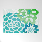 Blue and Green Coastal Floral Watercolor Welcome Mat Gallery Image 1