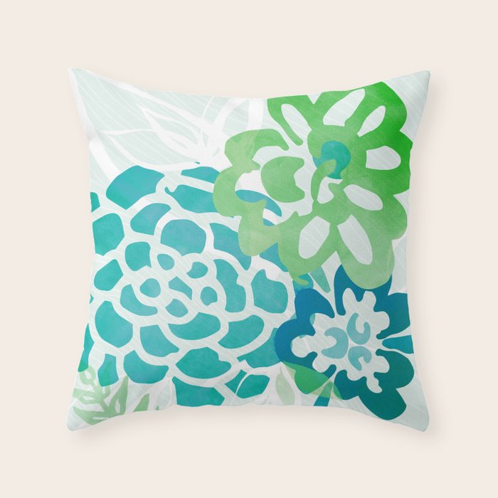 Blue and Green Coastal Floral Watercolor Throw Pillow Gallery Image 6