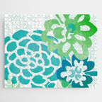 Blue and Green Coastal Floral Watercolor Jigsaw Puzzle Gallery Image 1