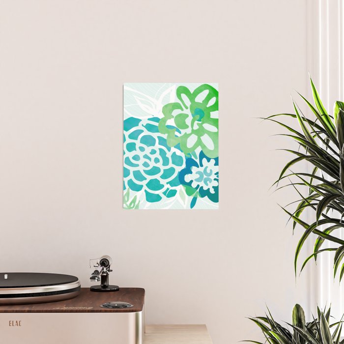Blue and Green Coastal Floral Watercolor Poster Gallery Image 2