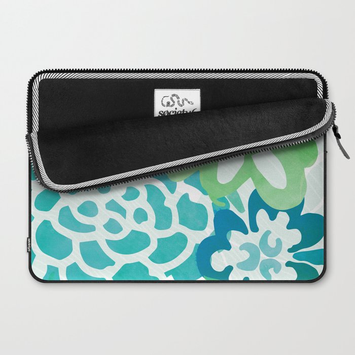 Blue and Green Coastal Floral Watercolor Laptop Sleeve Gallery Image 2