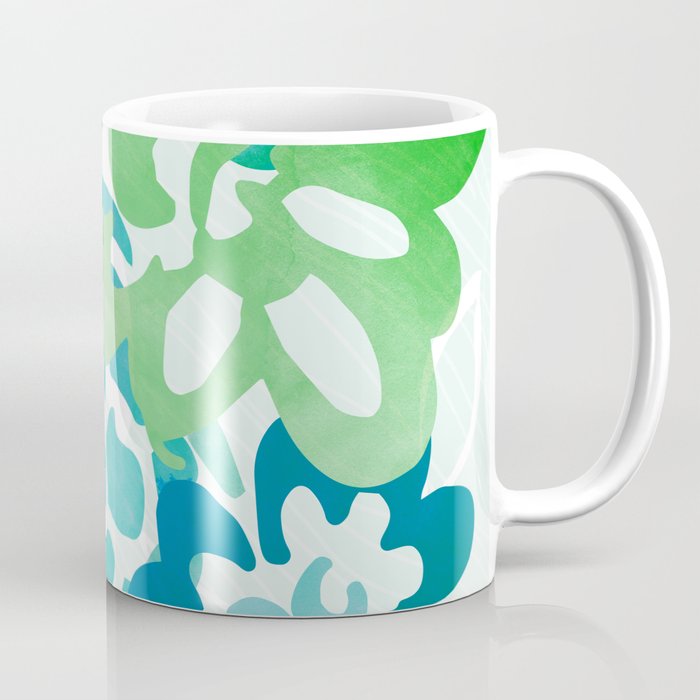 Blue and Green Coastal Floral Watercolor Coffee Mug Gallery Image 1