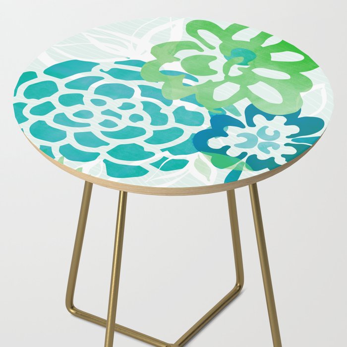 Blue and Green Coastal Floral Watercolor Side Table Gallery Image 2