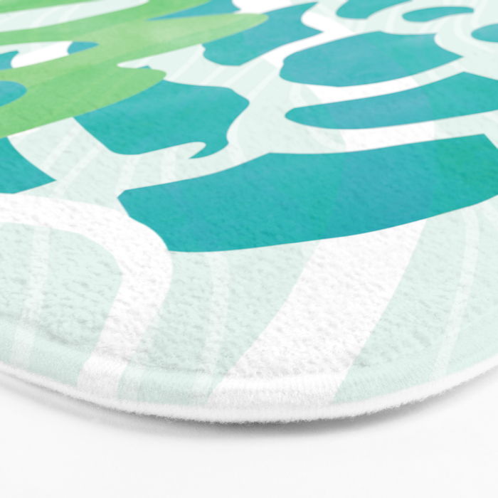 Blue and Green Coastal Floral Watercolor Bath Mat Gallery Image 3