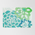 Blue and Green Coastal Floral Watercolor Rug Gallery Image 2