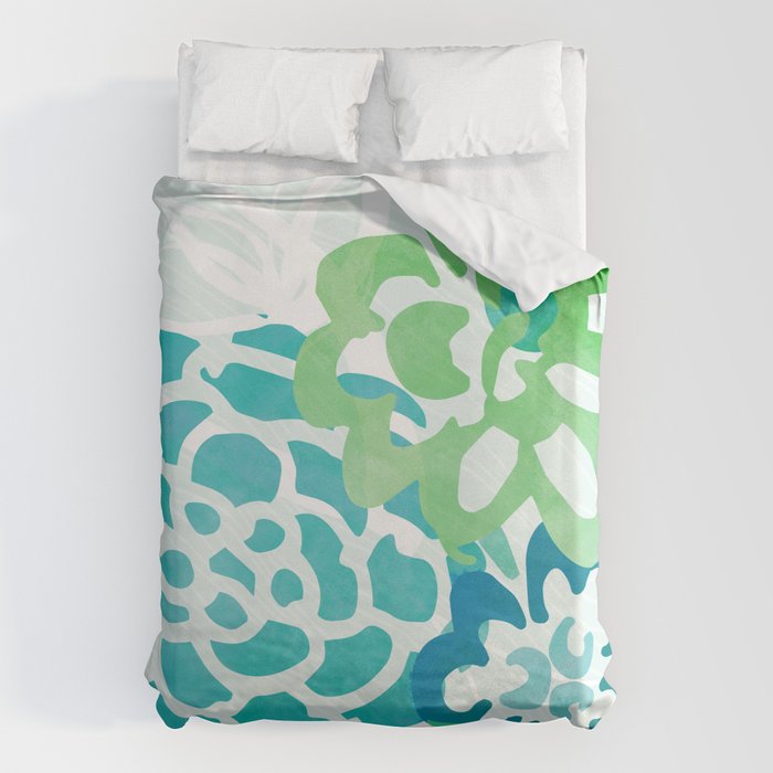 Blue and Green Coastal Floral Watercolor Duvet Cover Gallery Image 6