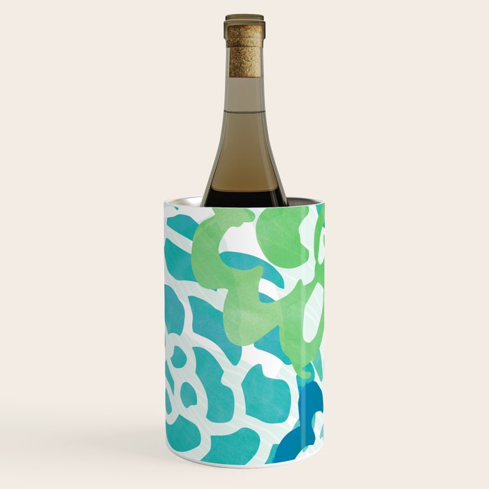 Blue and Green Coastal Floral Watercolor Wine Chiller Gallery Image 1