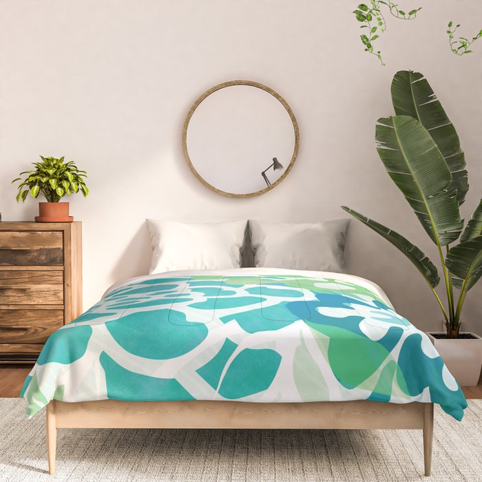 Blue and Green Coastal Floral Watercolor Comforter Gallery Image 3