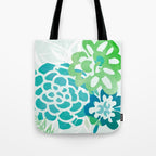 Blue and Green Coastal Floral Watercolor Tote Bag Gallery Image 1