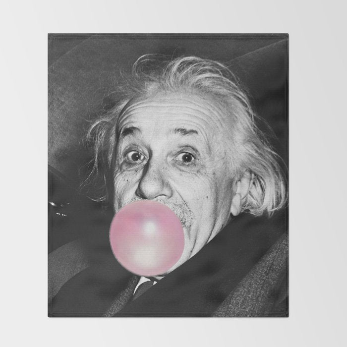 Satirical Bubble Gum Albert Einstein humour photography photograph blowing bubble gum bubble poster Throw Blanket Gallery Image 2