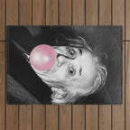 Satirical Bubble Gum Albert Einstein humour photography photograph blowing bubble gum bubble poster Outdoor Rug Gallery Image 1