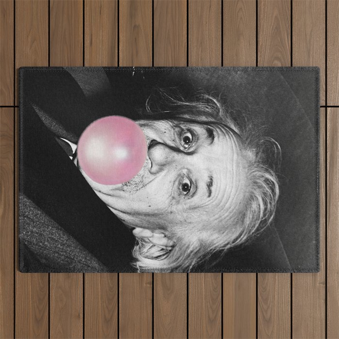 Satirical Bubble Gum Albert Einstein humour photography photograph blowing bubble gum bubble poster Outdoor Rug Gallery Image 1