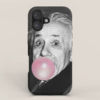 Satirical Bubble Gum Albert Einstein humour photography photograph blowing bubble gum bubble poster iPhone Case Gallery Image 1