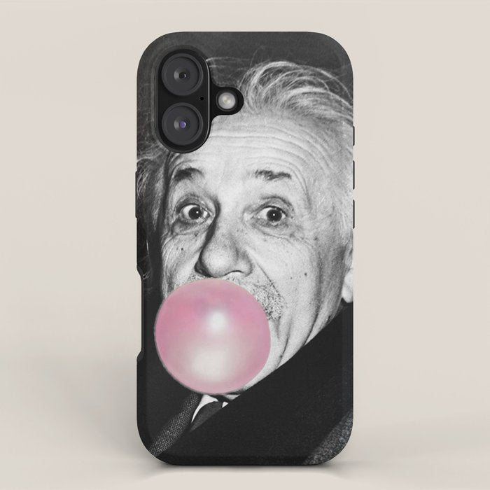 Satirical Bubble Gum Albert Einstein humour photography photograph blowing bubble gum bubble poster iPhone Case Gallery Image 1