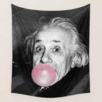 Satirical Bubble Gum Albert Einstein humour photography photograph blowing bubble gum bubble poster Wall Tapestry Gallery Image 4
