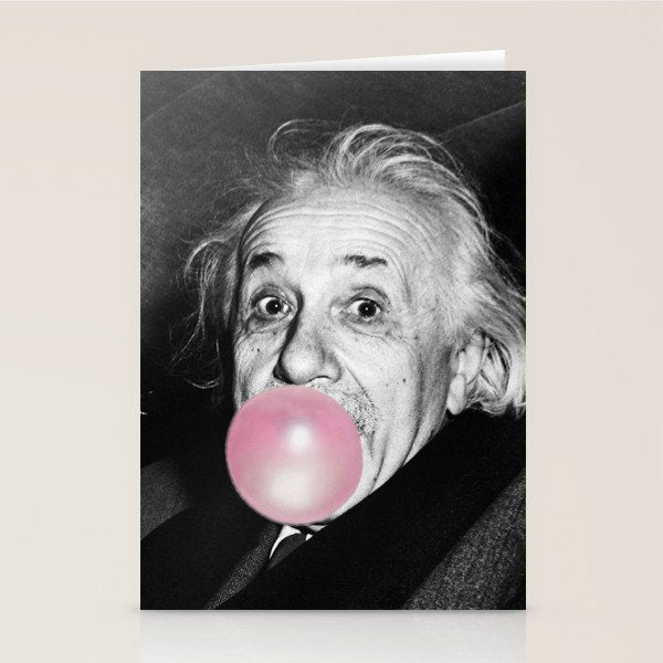 Satirical Bubble Gum Albert Einstein humour photography photograph blowing bubble gum bubble poster Stationery Card Gallery Image 1