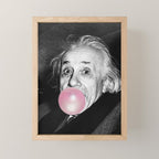 Satirical Bubble Gum Albert Einstein humour photography photograph blowing bubble gum bubble poster Mini Art Print Gallery Image 1