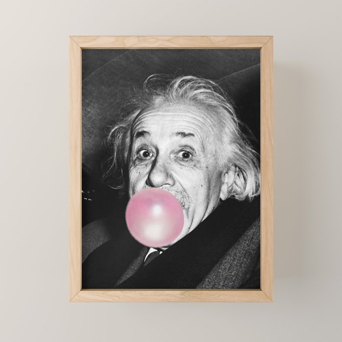 Satirical Bubble Gum Albert Einstein humour photography photograph blowing bubble gum bubble poster Mini Art Print Gallery Image 1