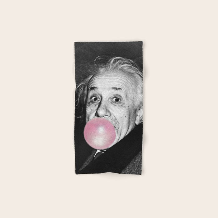 Satirical Bubble Gum Albert Einstein humour photography photograph blowing bubble gum bubble poster Bath Towel Gallery Image 1