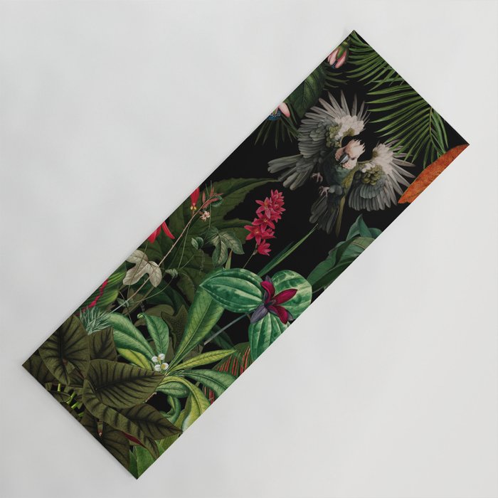 Midnight Vintage Exotic Flower And Birds Garden Jungle Yoga Mat Gallery Image 1