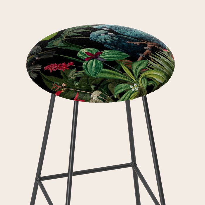 Midnight Vintage Exotic Flower And Birds Garden Jungle Stool Gallery Image 2