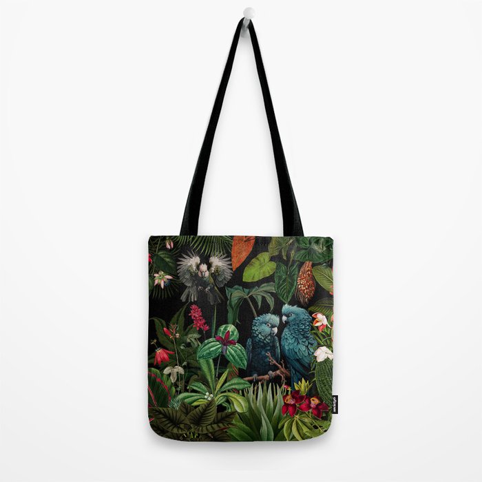 Midnight Vintage Exotic Flower And Birds Garden Jungle Tote Bag Gallery Image 2