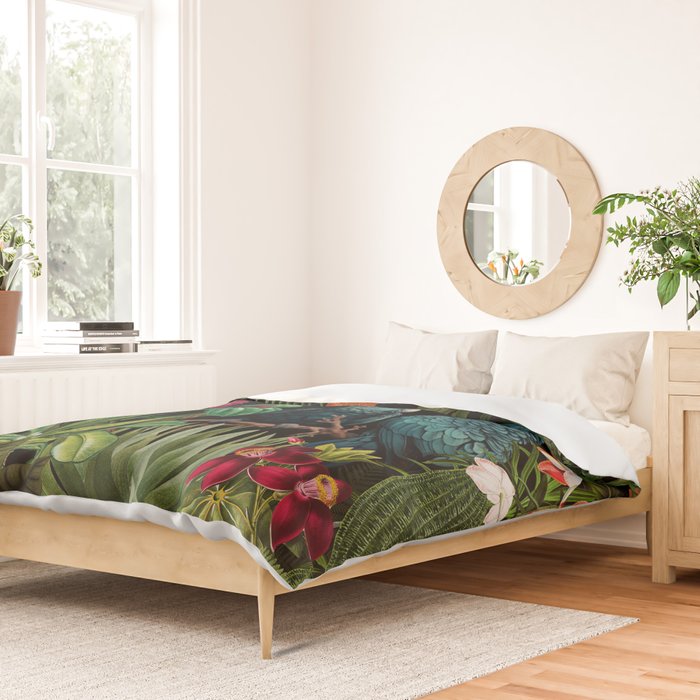 Midnight Vintage Exotic Flower And Birds Garden Jungle Duvet Cover Gallery Image 2