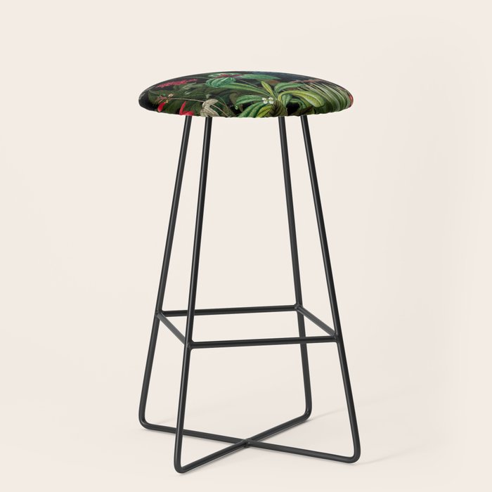 Midnight Vintage Exotic Flower And Birds Garden Jungle Stool Gallery Image 1