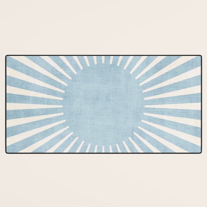 Minimalist Light Blue White Sunburst Desk Mat Gallery Image 3