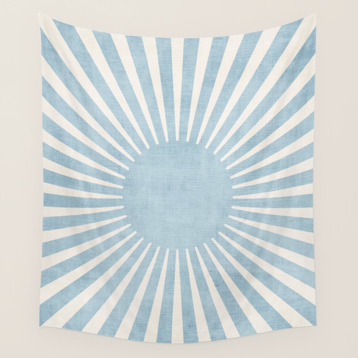Minimalist Light Blue White Sunburst Wall Tapestry Gallery Image 4