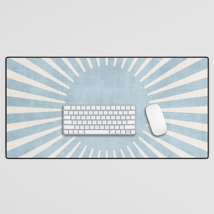 Minimalist Light Blue White Sunburst Desk Mat Gallery Image 1