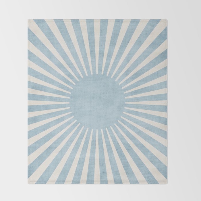 Minimalist Light Blue White Sunburst Throw Blanket Gallery Image 2