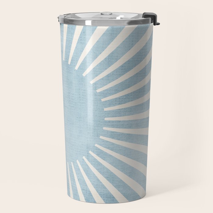 Minimalist Light Blue White Sunburst Travel Mug Gallery Image 2