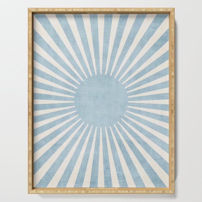Minimalist Light Blue White Sunburst Serving Tray Gallery Image 1
