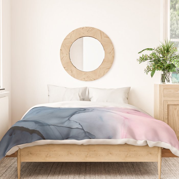Blush and Payne's Gray Abstract Split Duvet Cover Gallery Image 3